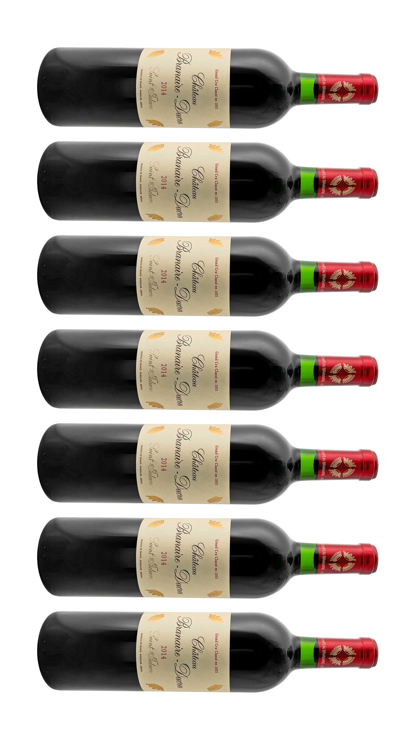 Mehrere Weinflaschen mit Rotwein von Chateau Branaire Ducru