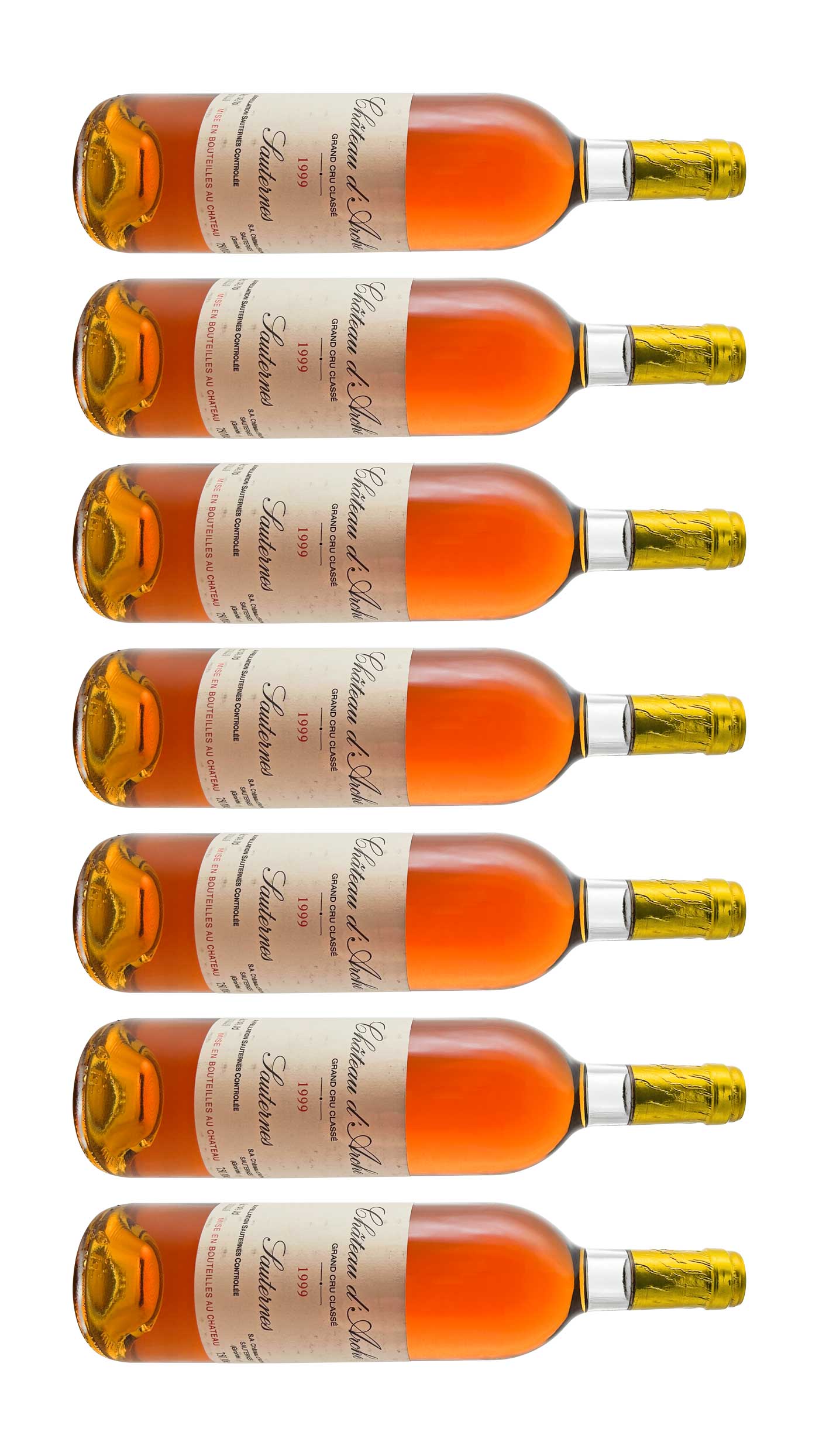 Mehrere Weinflaschen mit Dessertwein von Chateau d' Arche