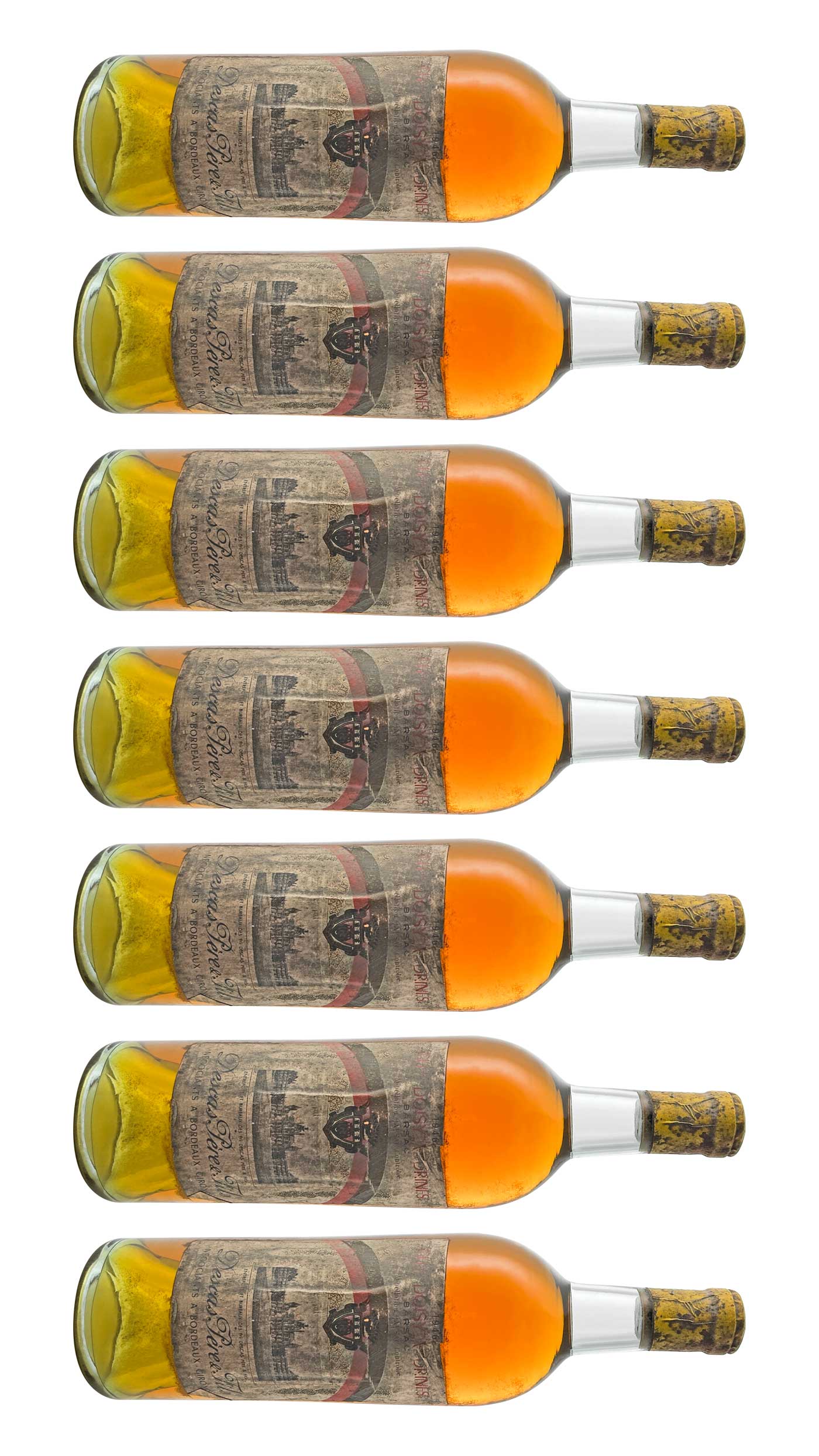 Mehrere Weinflaschen mit Dessertwein von Chateau Doisy Vedrines