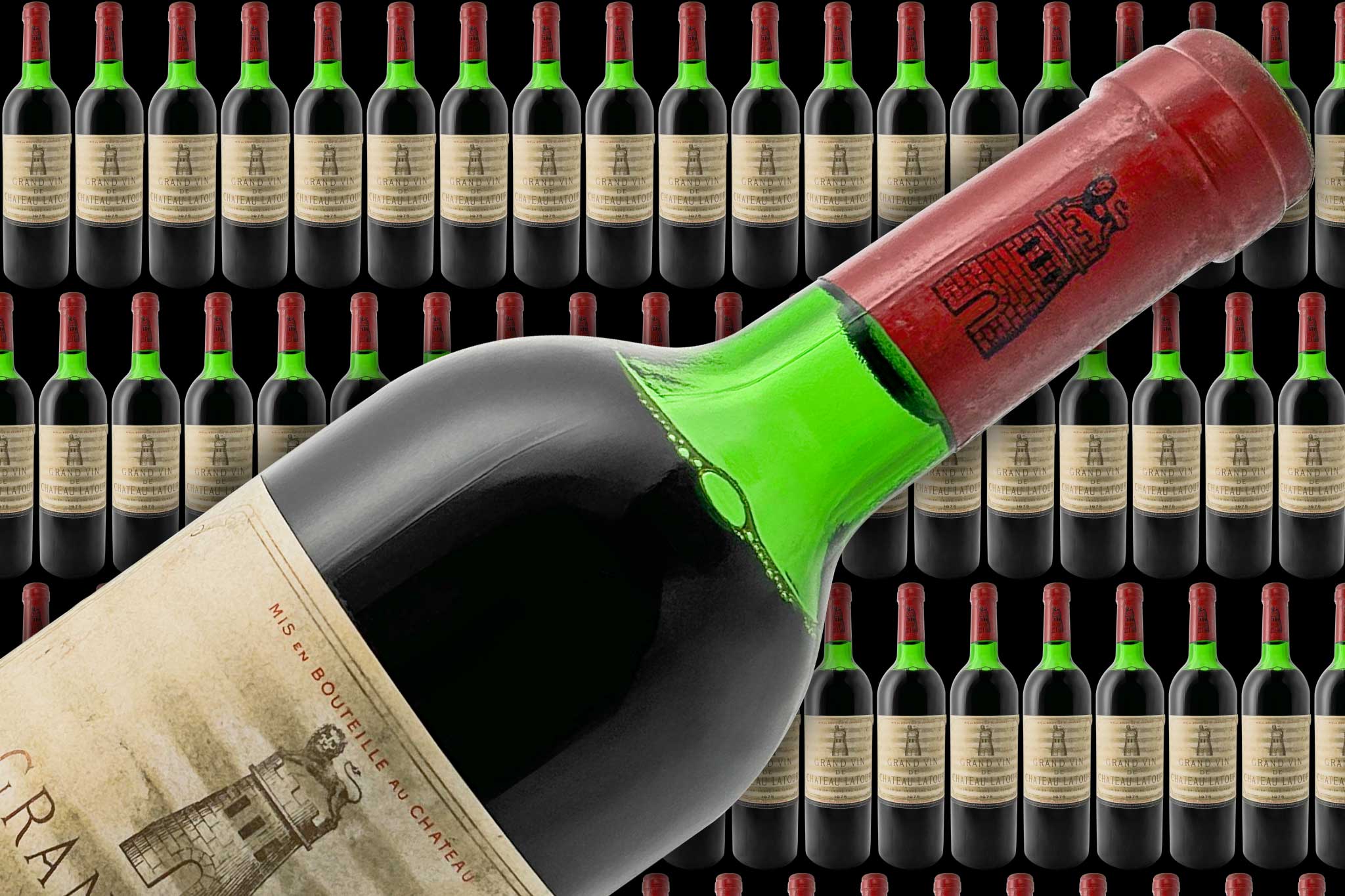 Der Banner zeigt viele Weinflaschen im Hintergrund und im Vordergrund eine Flasche Rotwein von dem Weingut Chateau Latour.