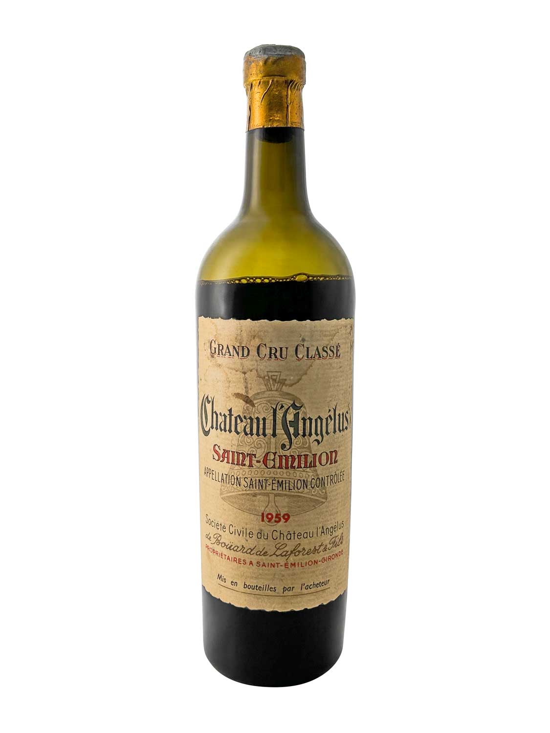 Eine Weinflasche von Chateau Angelus 1959