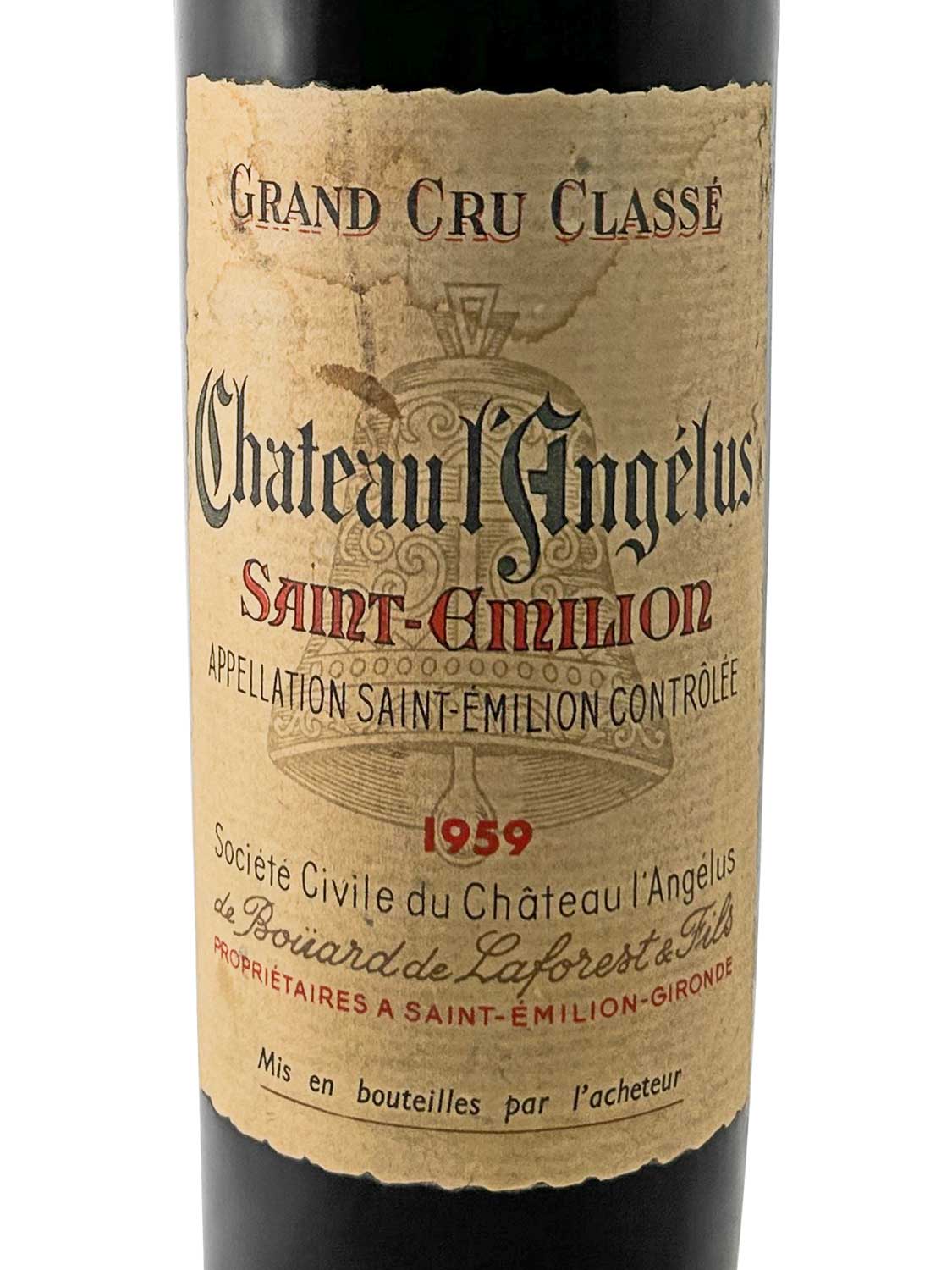 Etikett einer Weinflasche von Chateau Angelus 1959