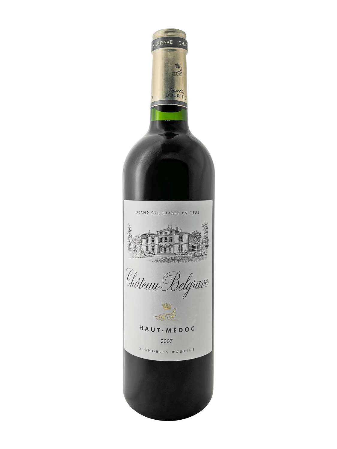 Eine Weinflasche von Chateau Belgrave 2007
