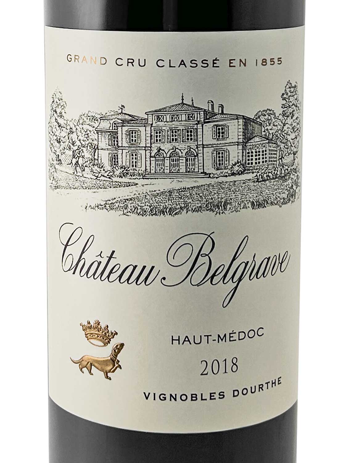 Etikett einer Weinflasche von Chateau Belgrave 2018