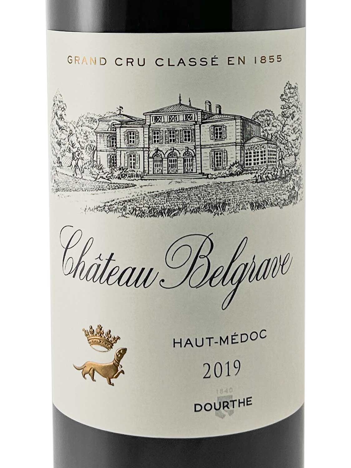 Ein Etikett einer Weinflasche von Chateau Belgrave 2019