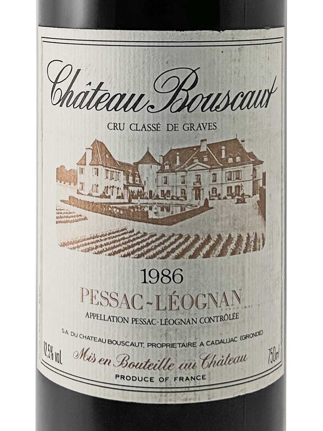 Etikett einer Weinflasche von Chateau Bouscaut 1986