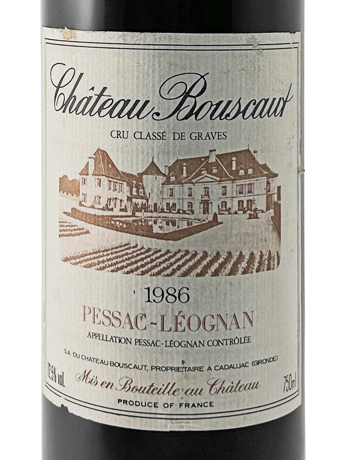 Etikett einer Weinflasche von Chateau Bouscaut 1986