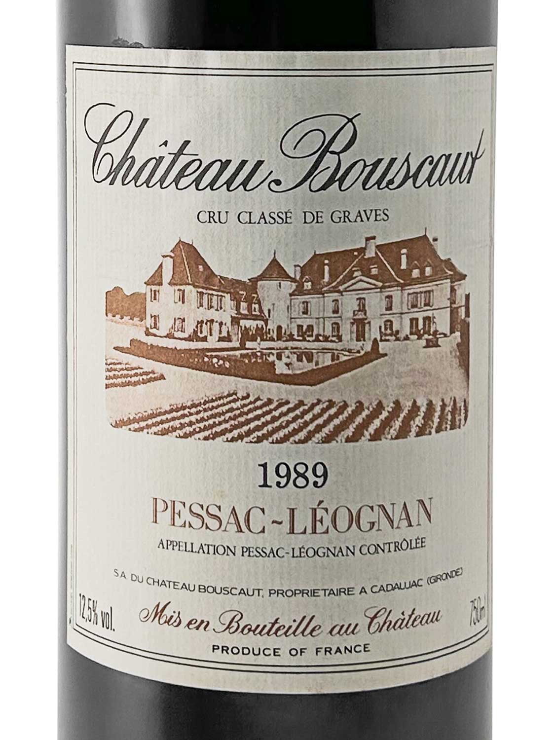 Etikett einer Weinflasche von Chateau Bouscaut 1989