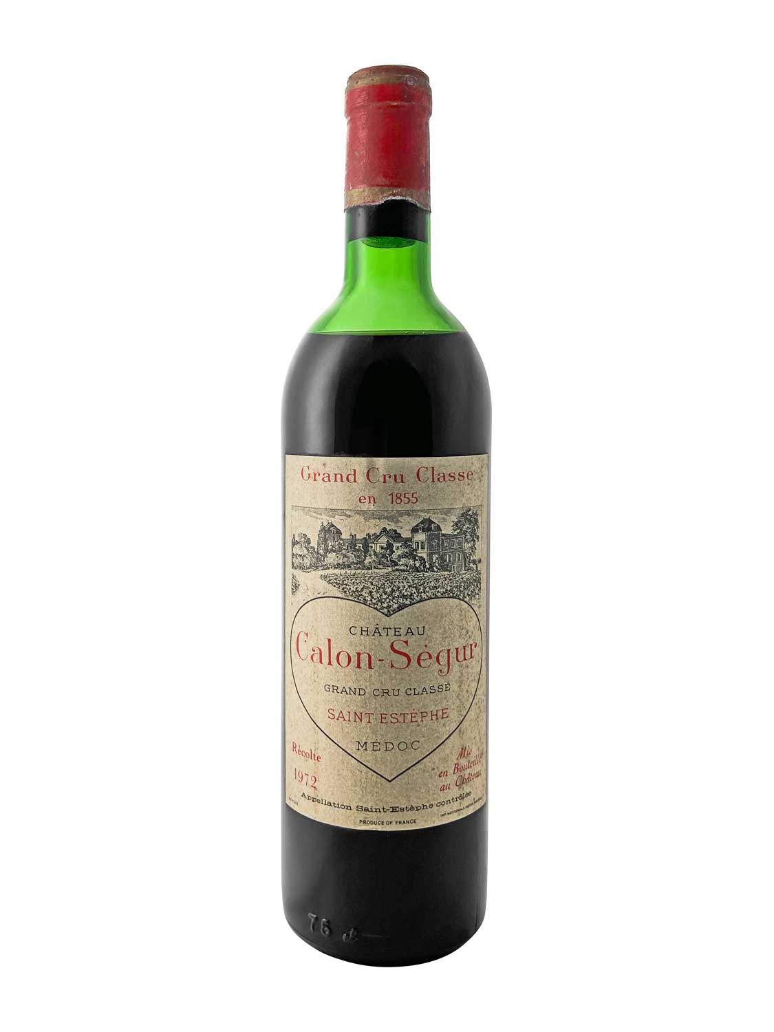 Eine Weinflasche von Chateau Calon Segur 1972