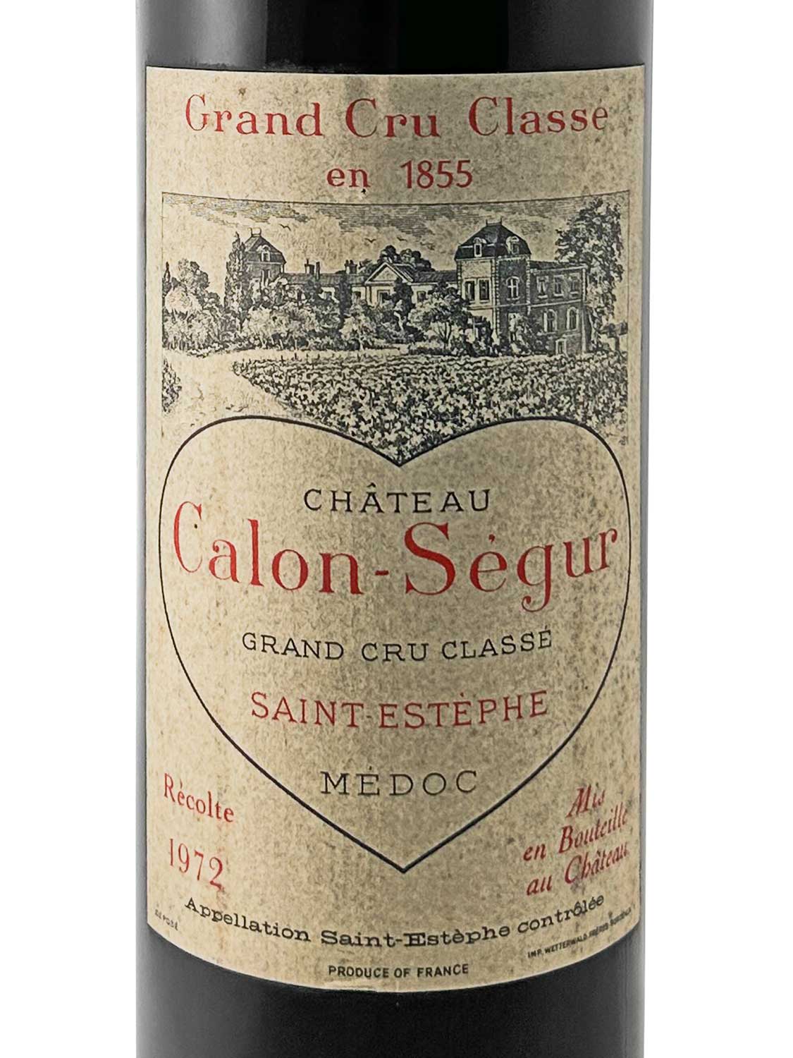 Etikett einer Weinflasche von Chateau Calon Segur 1972