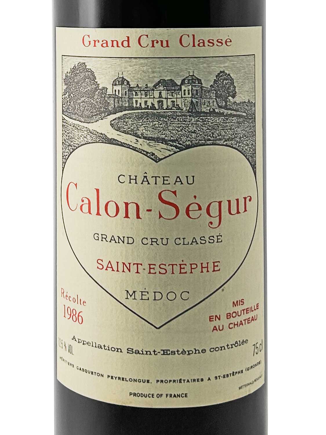 Etikett einer Weinflasche von Chateau Calon Segur 1986