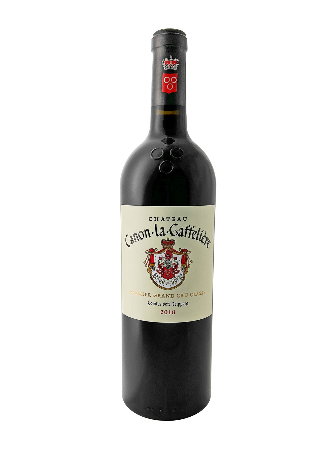 Eine Weinflasche von Chateau Canon la Gaffeliere 2018