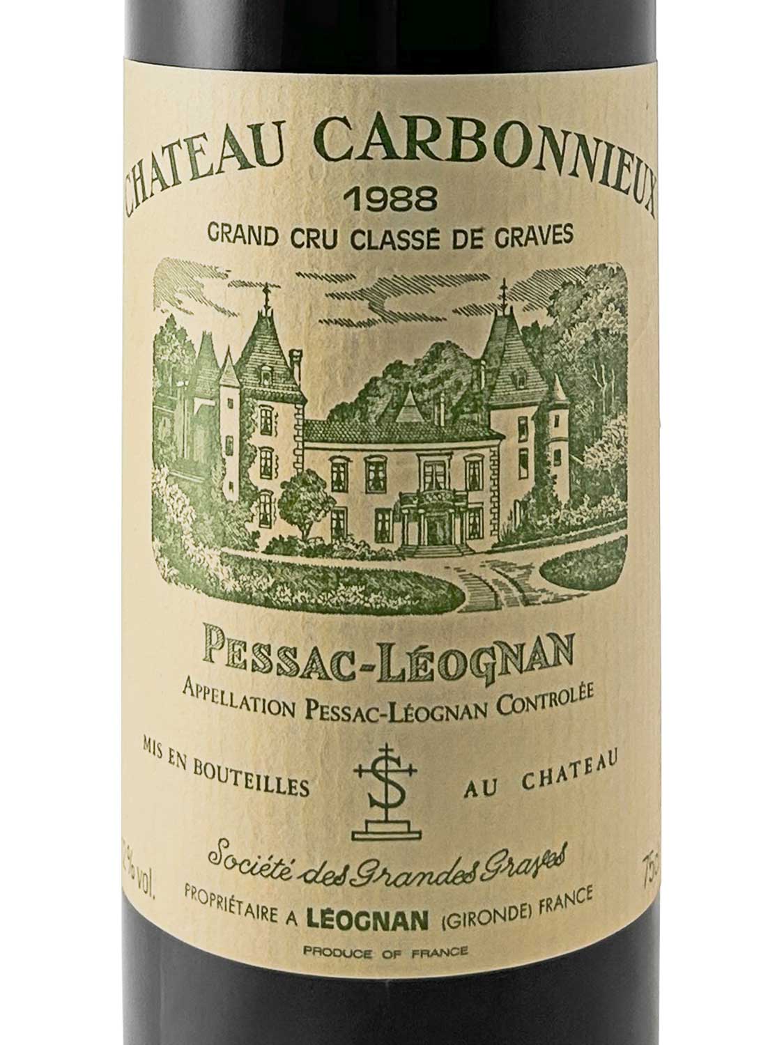 Etikett einer Weinflasche von Chateau Carbonnieux 1988