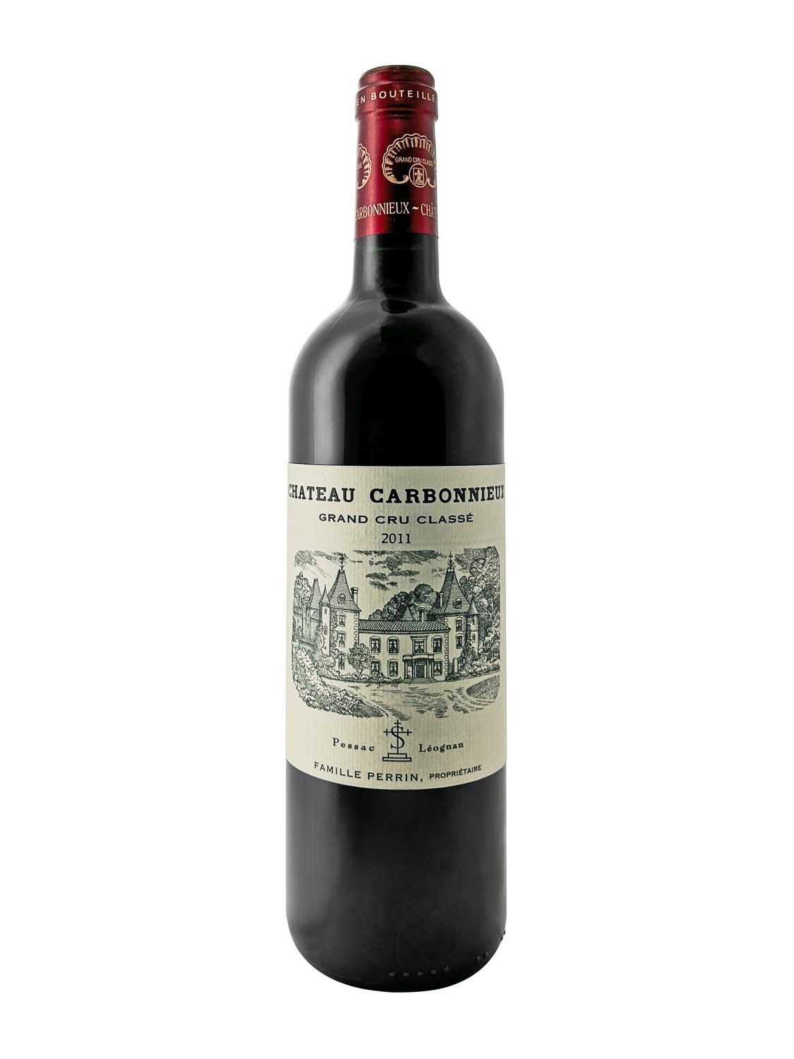 Eine Weinflasche von Chateau Carbonnieux 2011