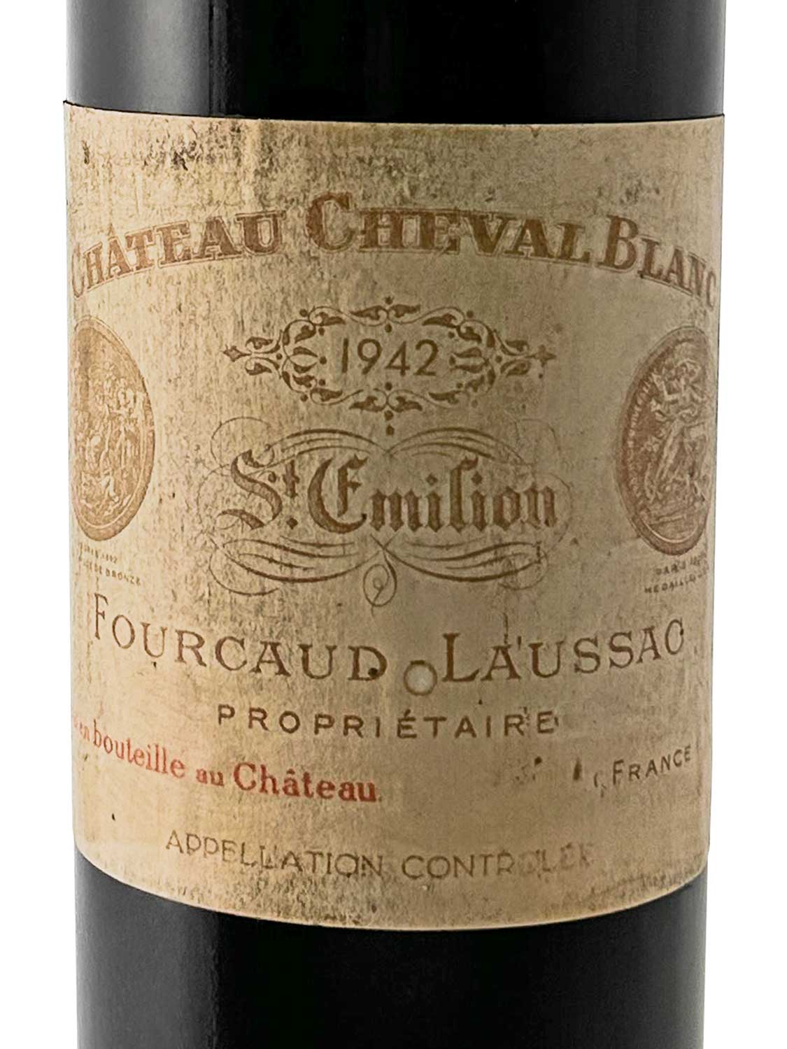 Etikett einer Weinflasche von Chateau Cheval Blanc 1942