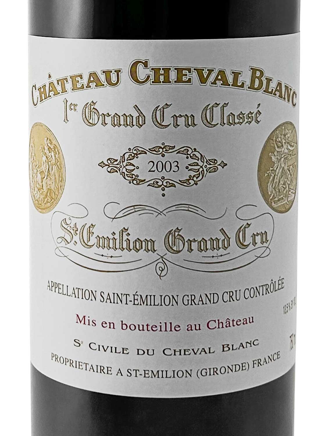 Etikett einer Weinflasche von Chateau Cheval Blanc 2003