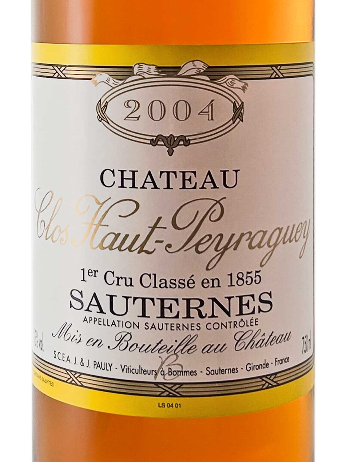 Ein Etikett einer Weinflasche von Chateau Clos Haut Peyraguey 2004