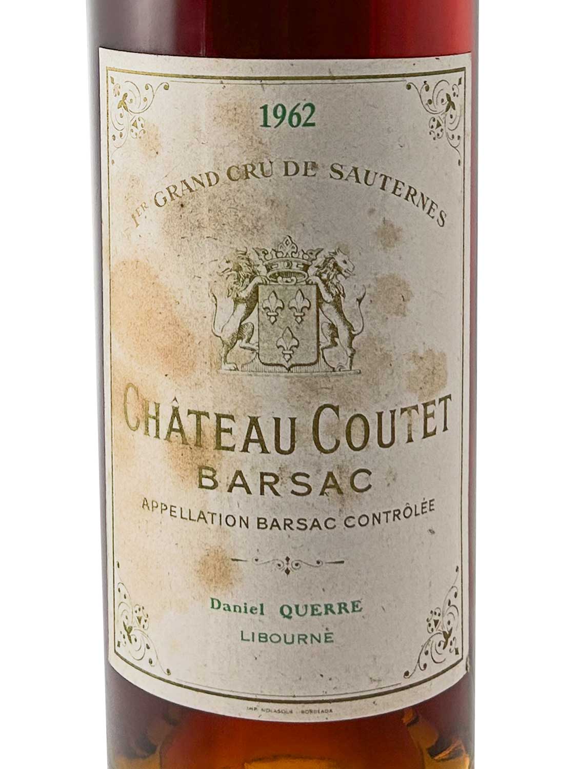 Etikett einer Weinflasche von Chateau Coutet 1962