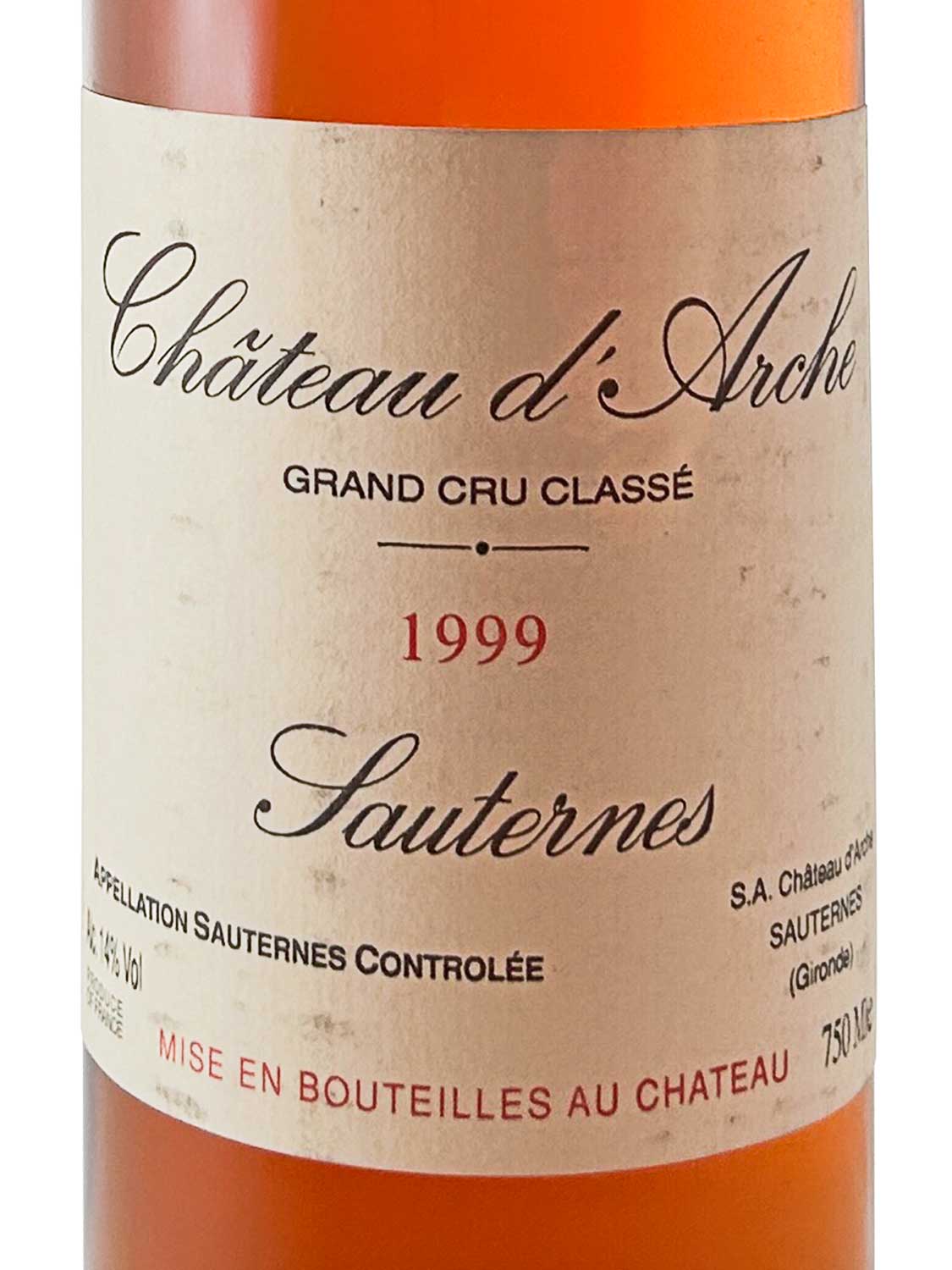 Etikett einer Weinflasche von Chateau d' Arche 1999