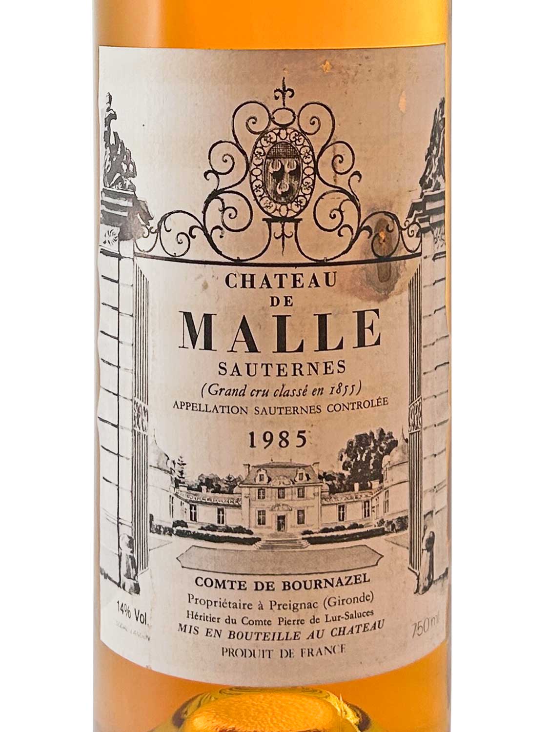 Etikett einer Weinflasche von Chateau de Malle 1985