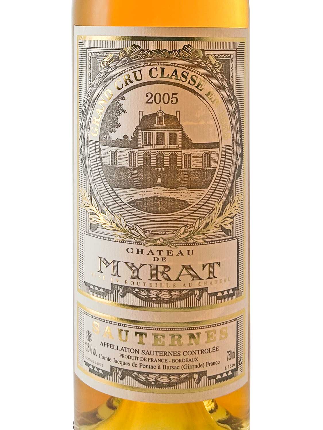 Etikett einer Weinflasche von Chateau de Myrat 2005