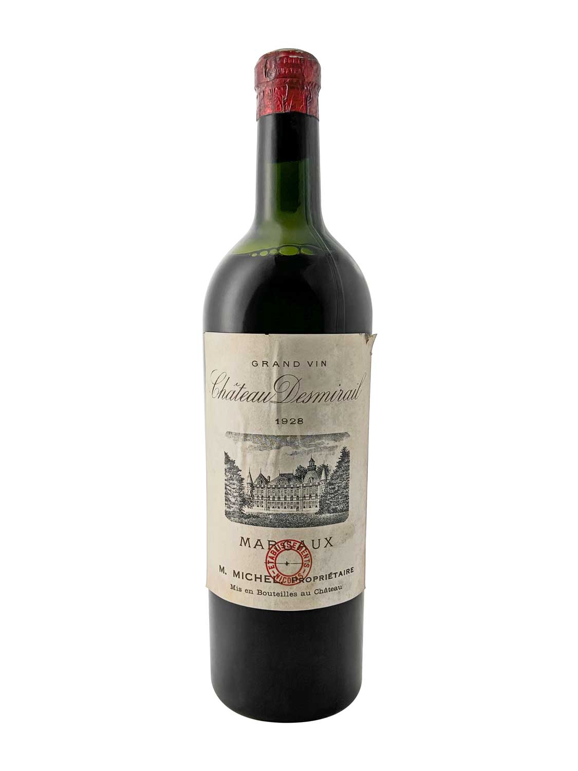Eine Weinflasche von Chateau Desmirail 1928