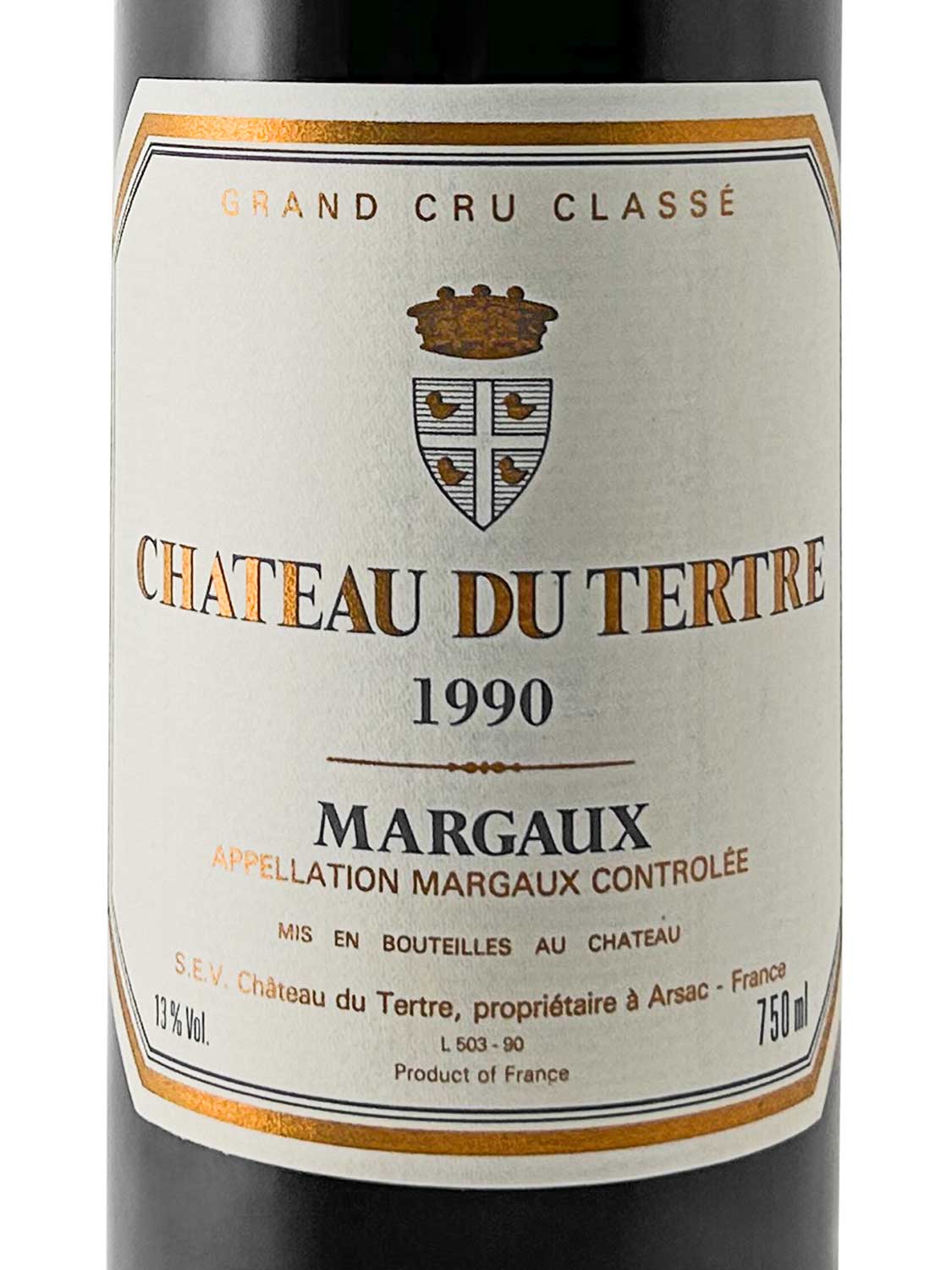 Etikett einer Weinflasche von Chateau du Tertre 1990