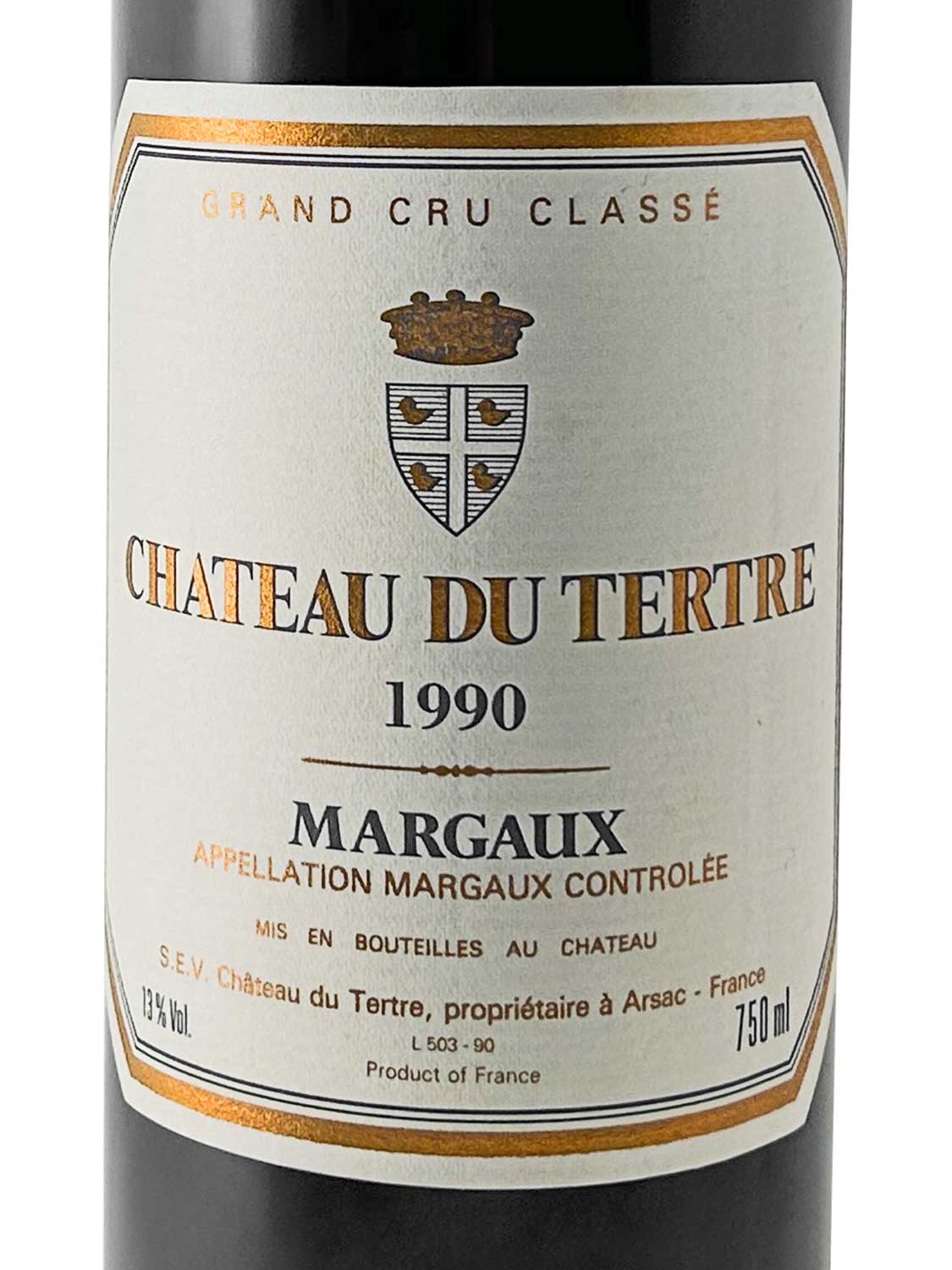 Etikett einer Weinflasche von Chateau du Tertre 1990