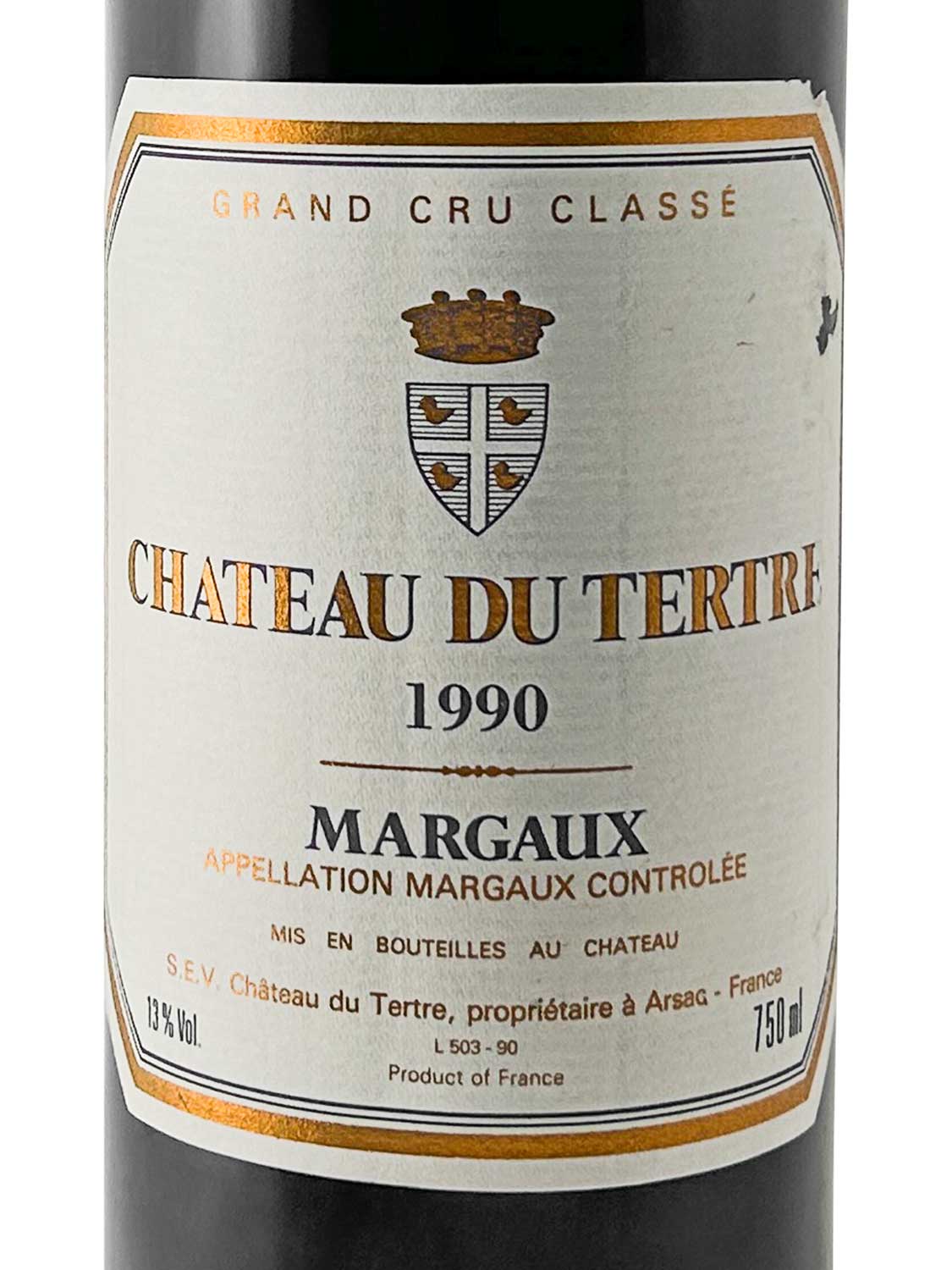 Etikett einer Weinflasche von Chateau du Tertre 1990