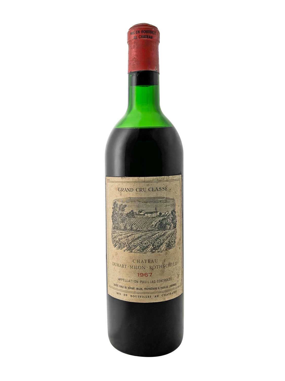 Eine Weinflasche von Chateau Duhart Milon 1967