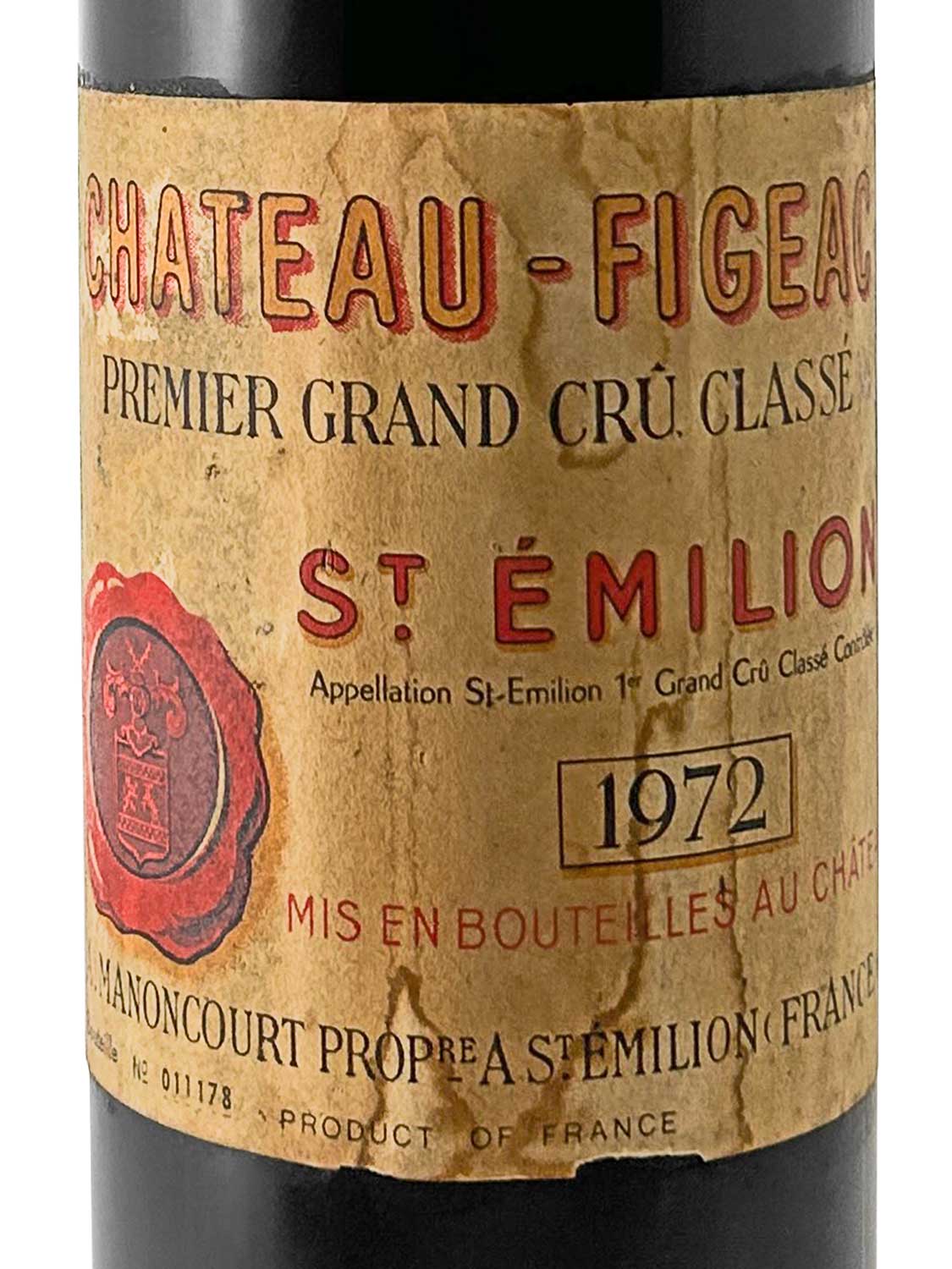 Etikett einer Weinflasche von Chateau Figeac 1972