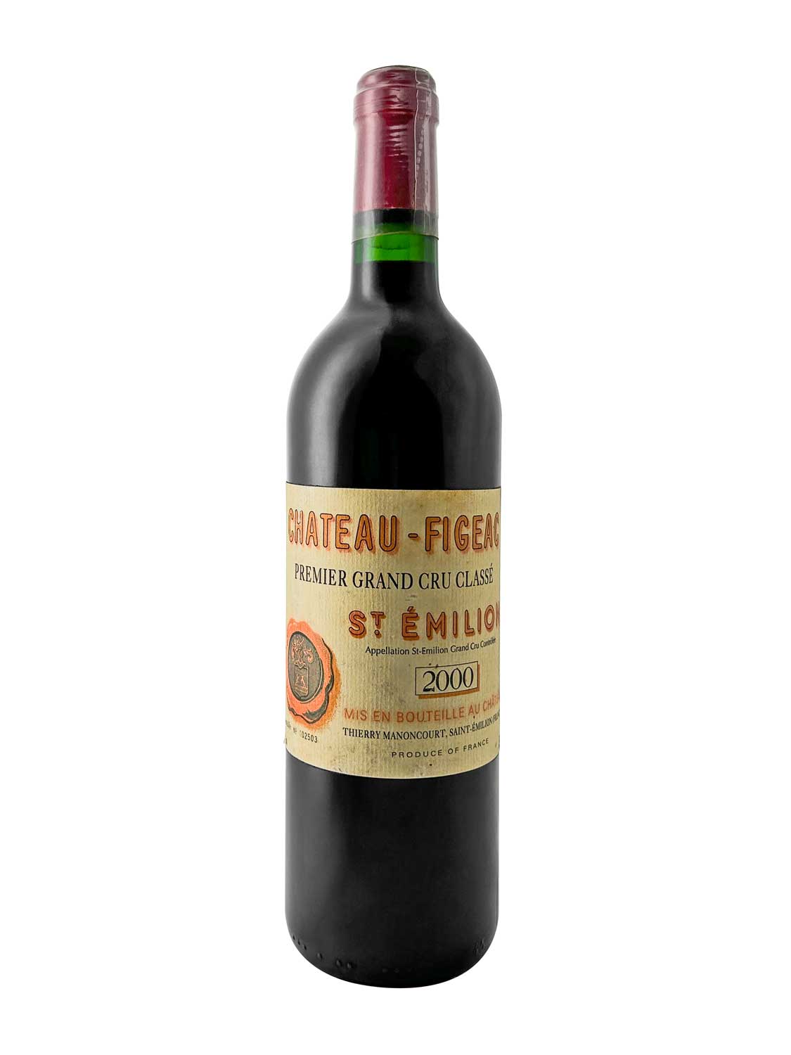 Eine Weinflasche von Chateau Figeac 2000