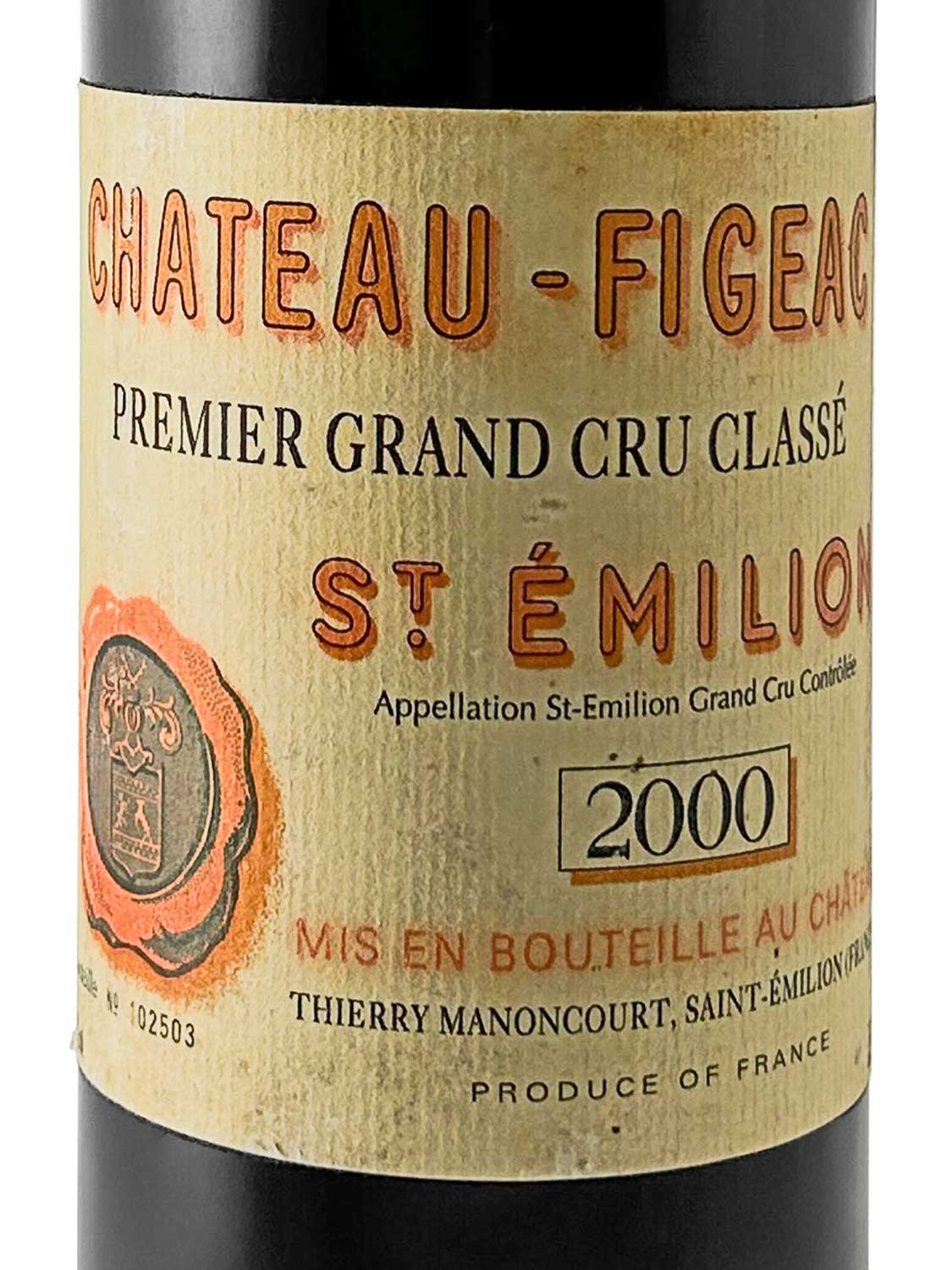 Etikett einer Weinflasche von Chateau Figeac 2000