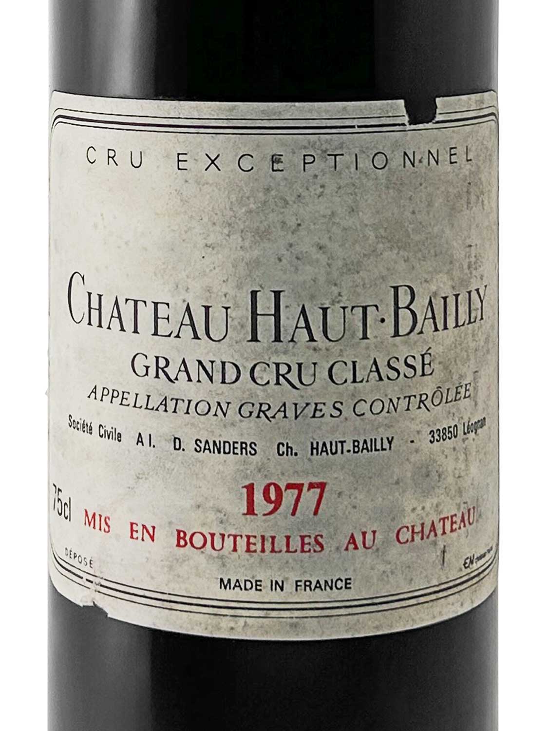 Etikett einer Weinflasche von Chateau Haut Bailly 1977