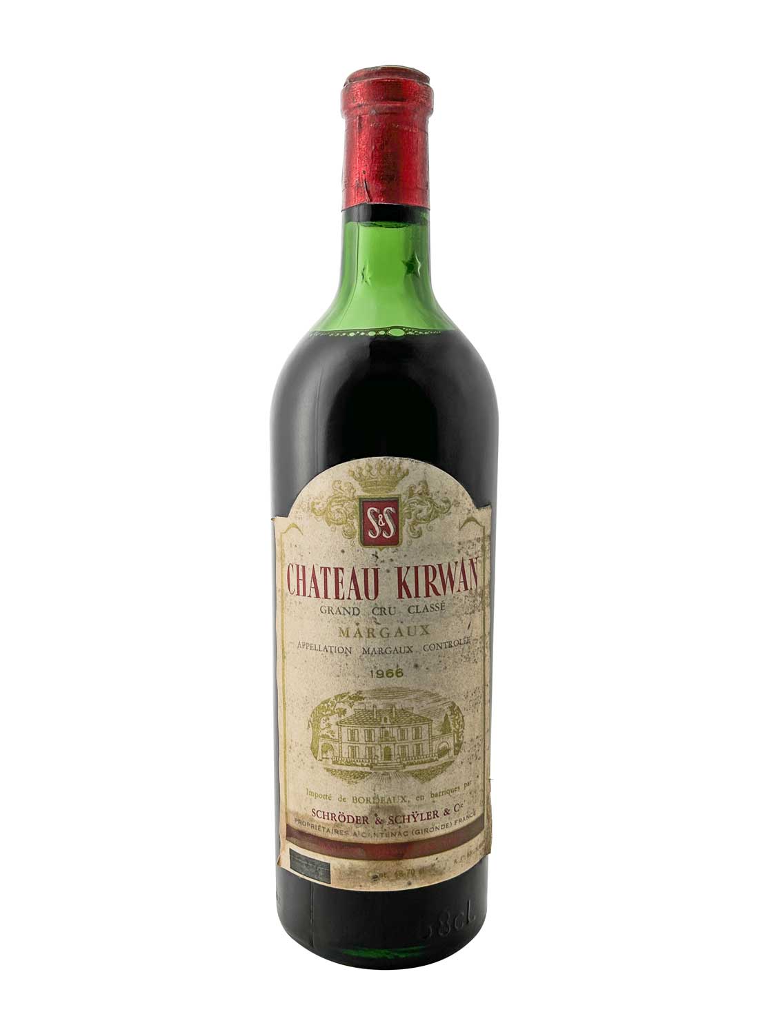 Eine Weinflasche von Chateau Kirwan 1966