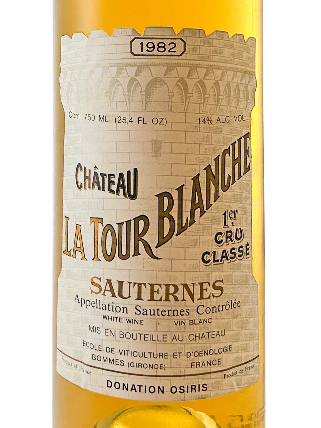 Etikett einer Weinflasche von Chateau la Tour Blanche 1982