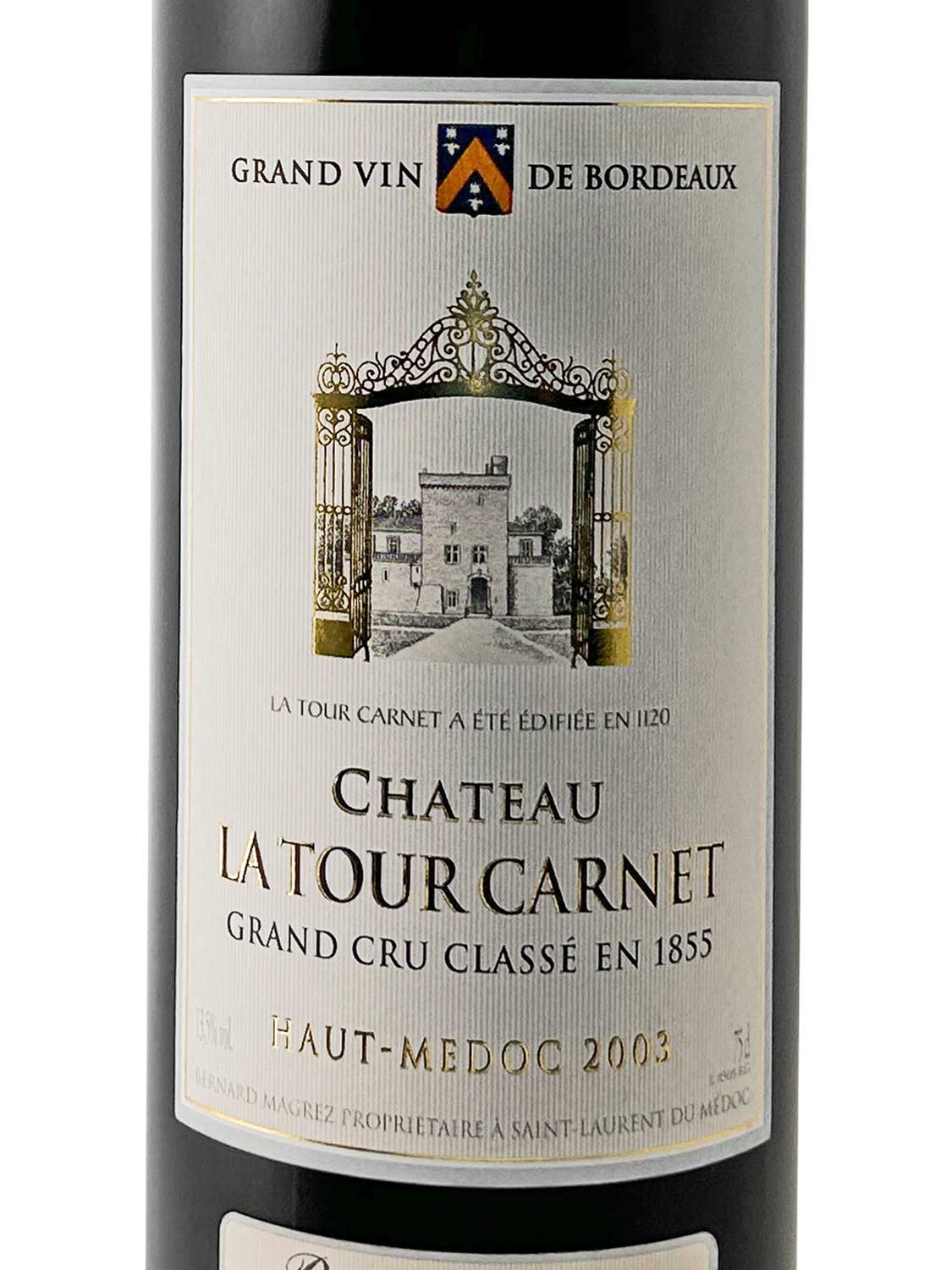 Etikett einer Weinflasche von Chateau la Tour Carnet 2003