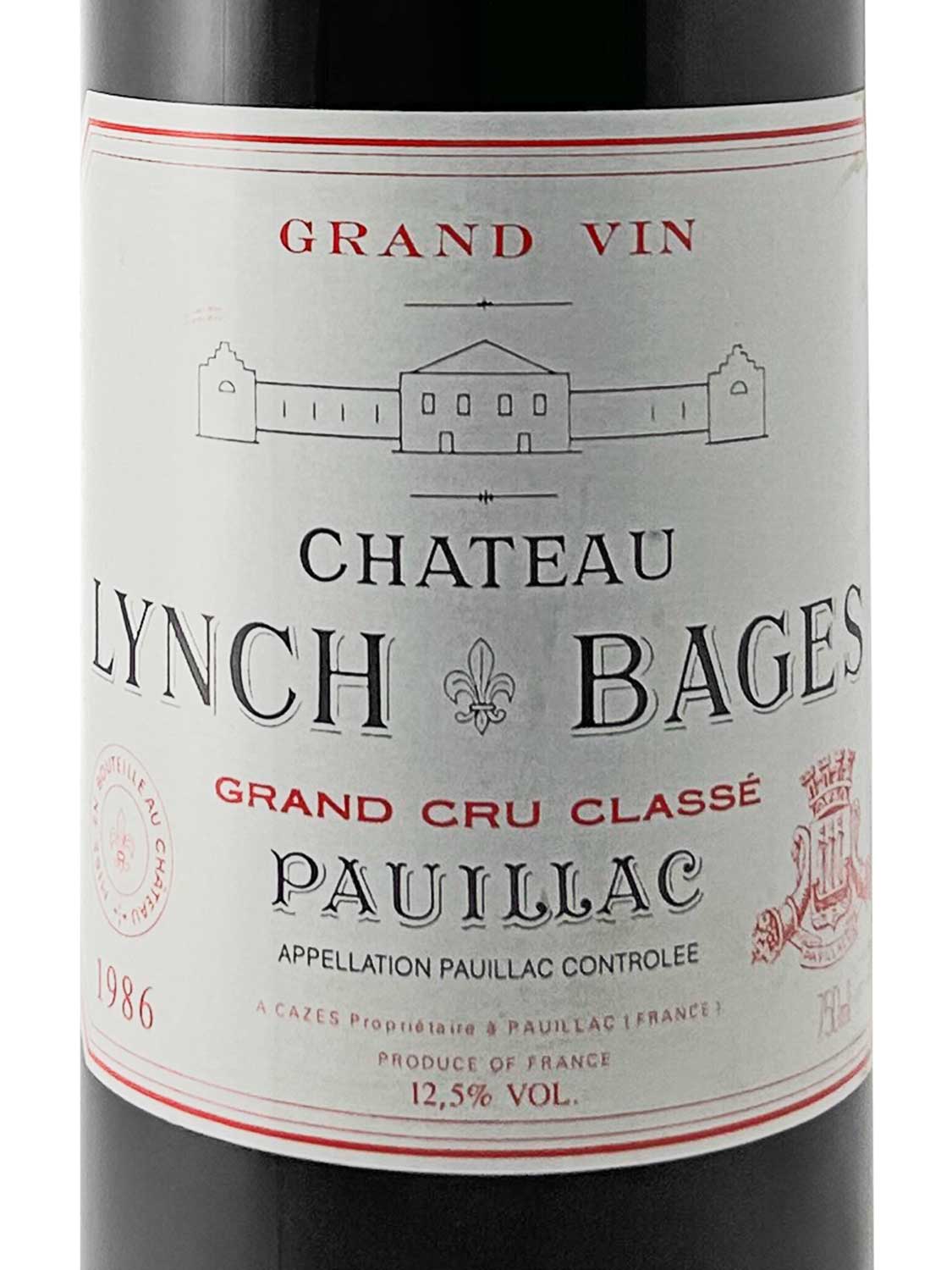 Etikett einer Weinflasche von Chateau Lynch Bages 1986