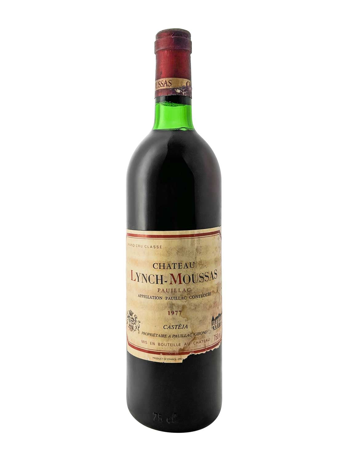 Eine Weinflasche von Chateau Lynch Moussas 1977