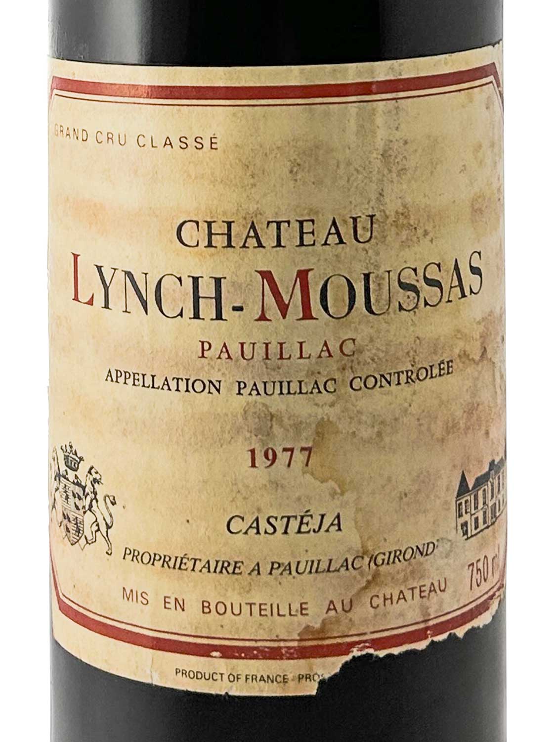Etikett einer Weinflasche von Chateau Lynch Moussas 1977