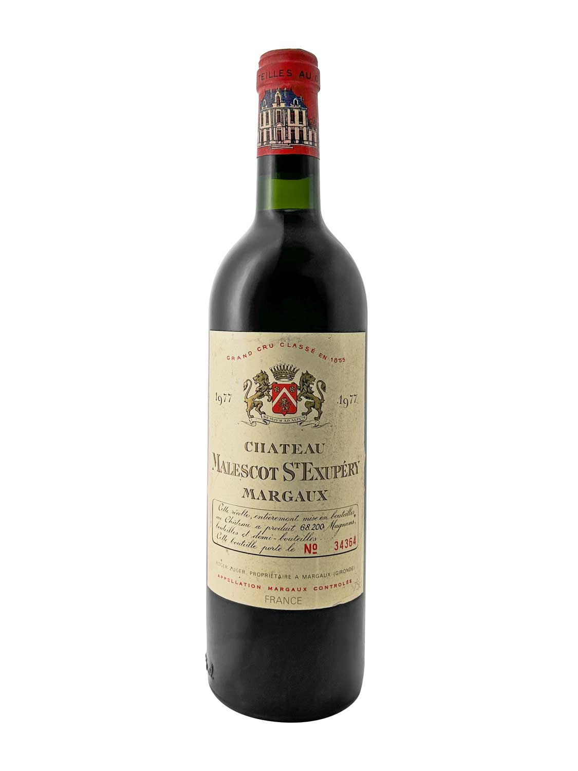 Eine Weinflasche von Chateau Malescot St. Exupery 1977