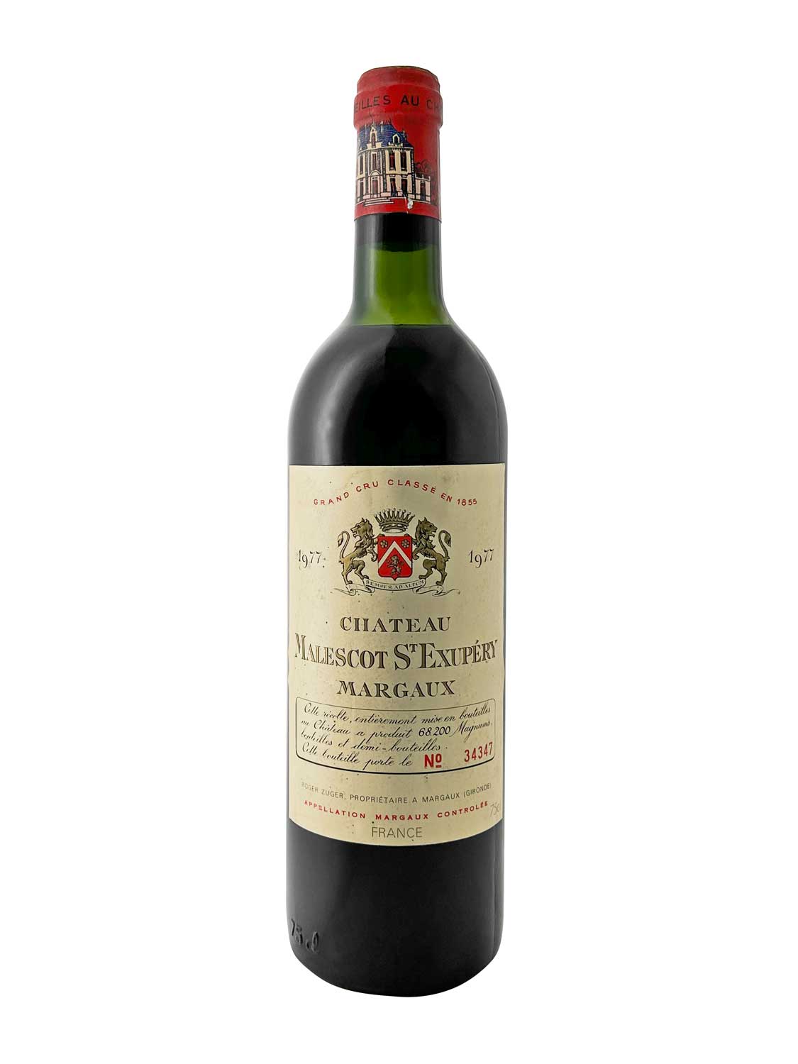 Eine Weinflasche von Chateau Malescot St. Exupery 1977