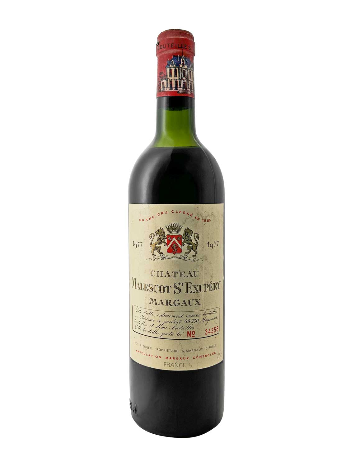 Eine Weinflasche von Chateau Malescot St. Exupery 1977