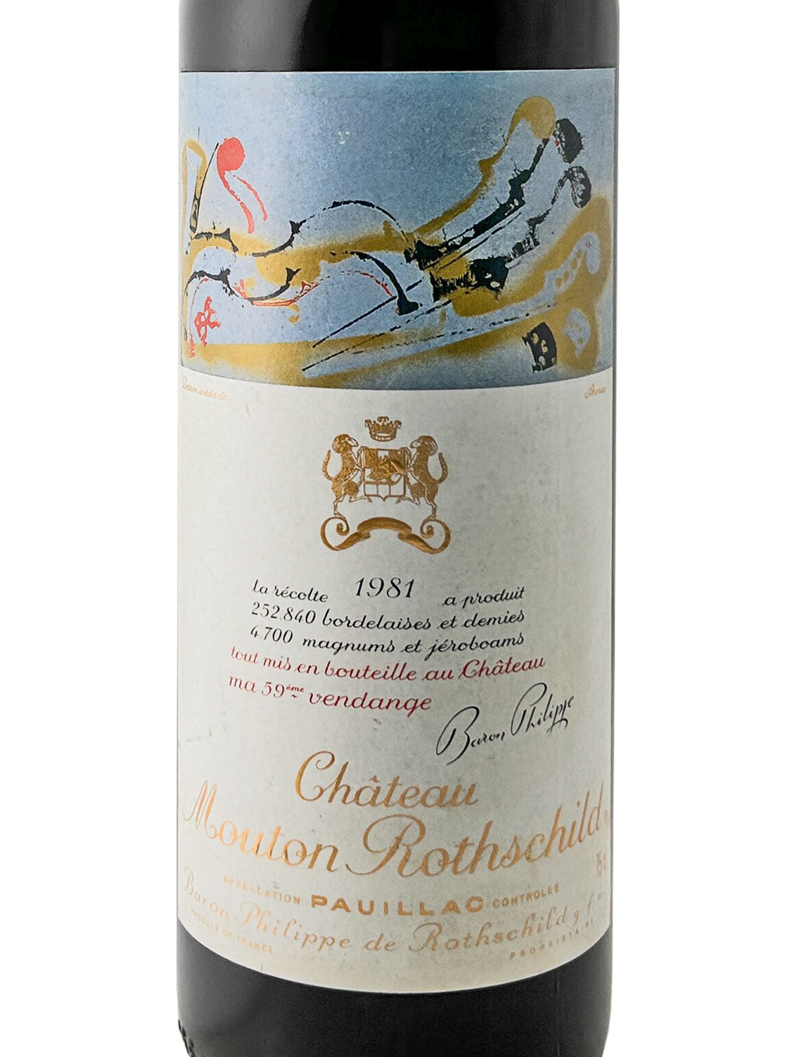 Etikett einer Weinflasche von Chateau Mouton Rothschild 1981