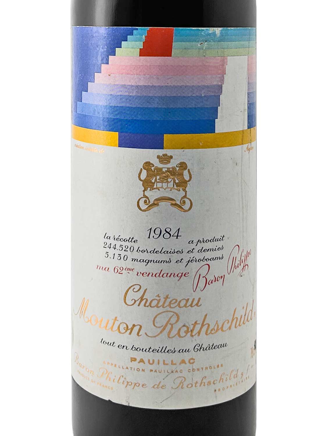 Ein Etikett einer Weinflasche von Chateau Mouton Rothschild 1984