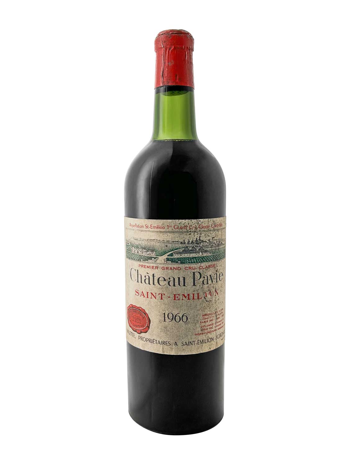 Eine Weinflasche von Chateau Pavie 1966