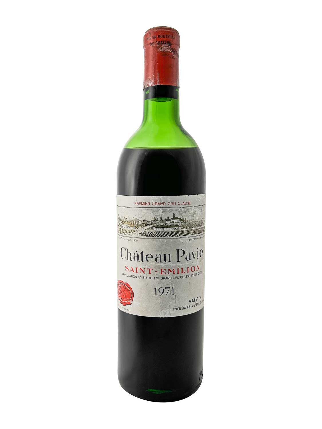 Eine Weinflasche von Chateau Pavie 1971