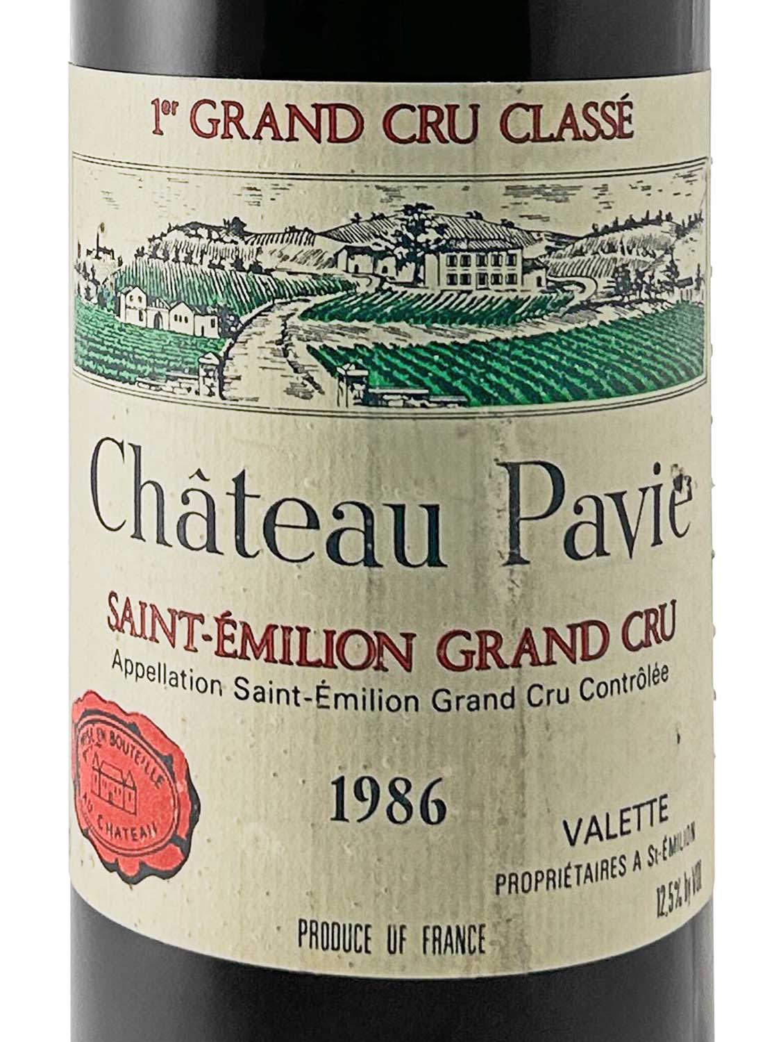 Etikett einer Weinflasche von Chateau Pavie 1986