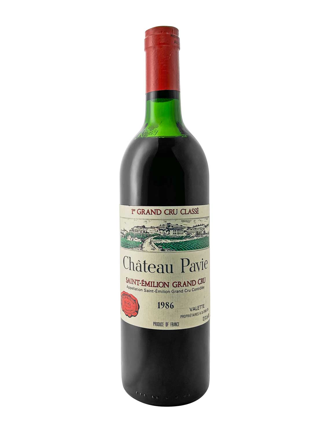 Eine Weinflasche von Chateau Pavie 1986