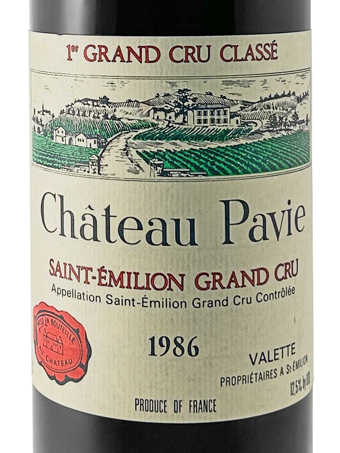 Etikett einer Weinflasche von Chateau Pavie 1986